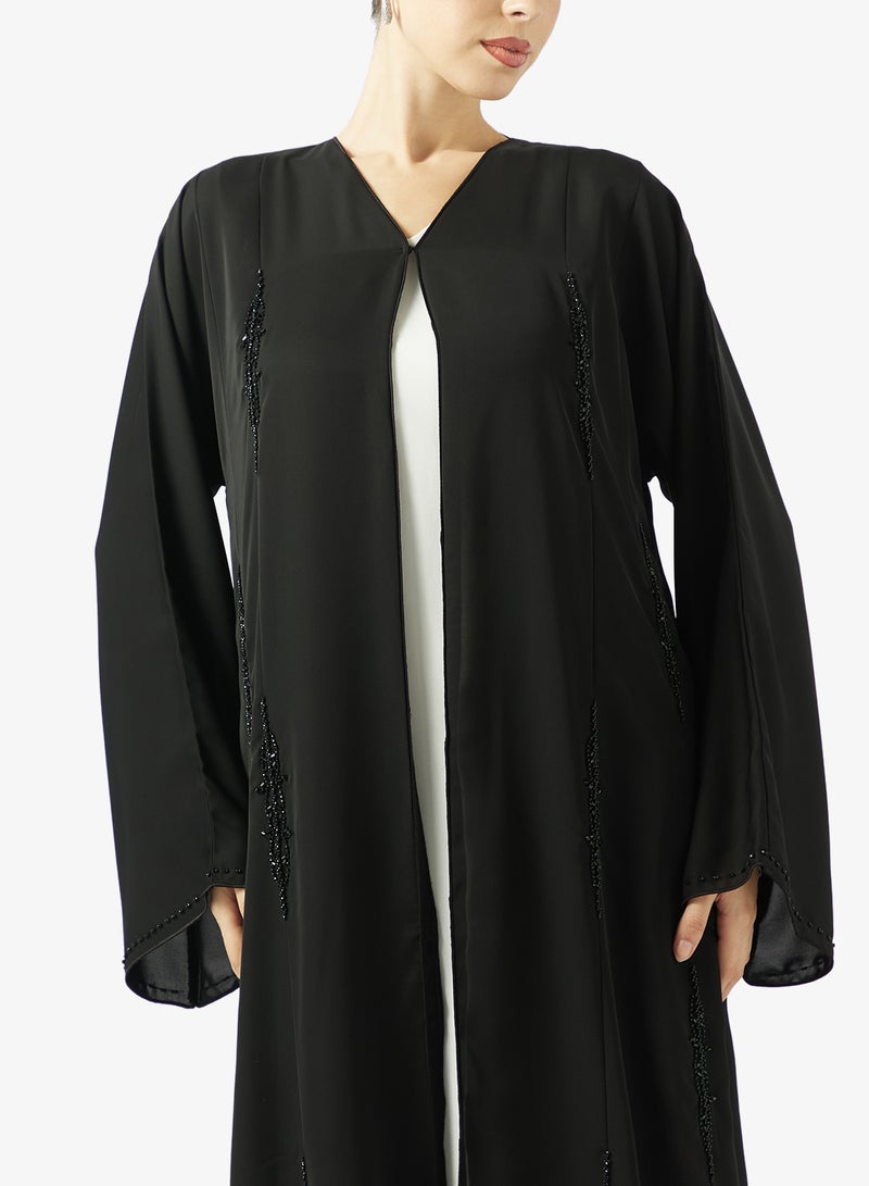 hayas closet Embellished Open Front V Neck Abaya - Image 3